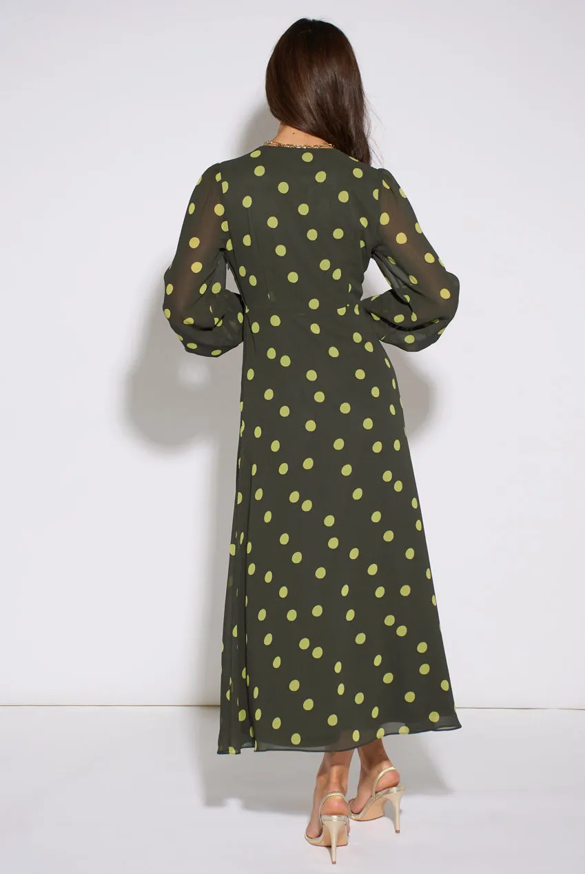 Gini London Green Lime Spot abito midi verde lime