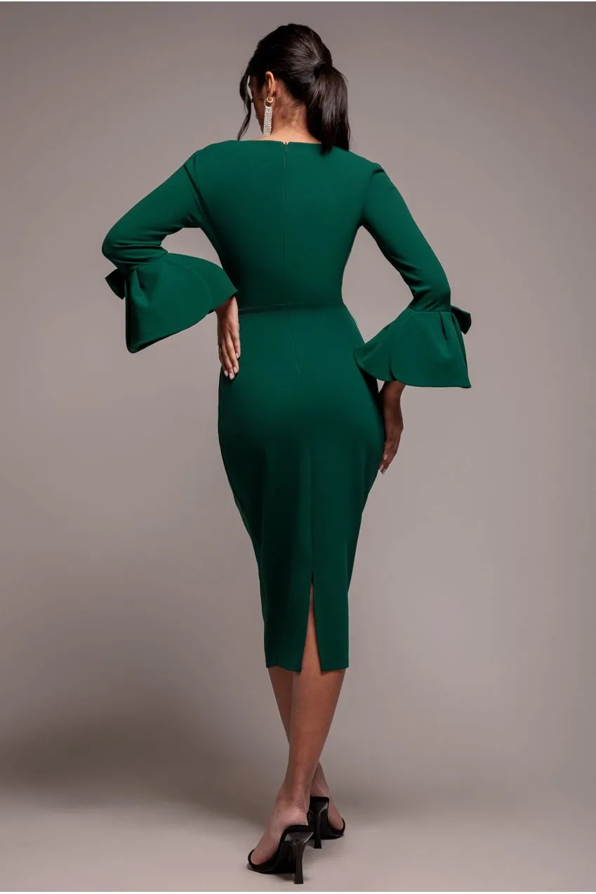 Goddiva Petal Bow abito midi verde smeraldo