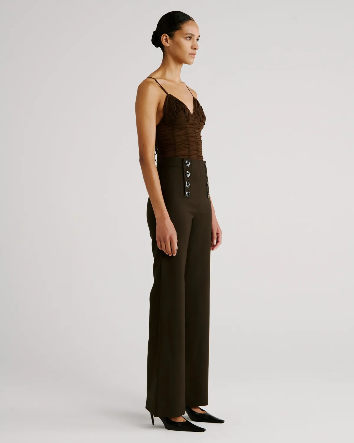 Violante Nessi Davinhor pantaloni marrone lana crepe