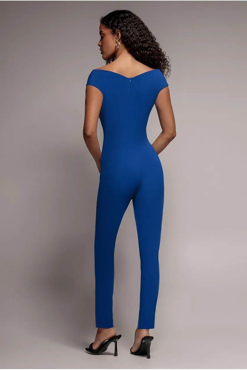Goddiva Bardot Scuba tuta blu royal spalle scoperte