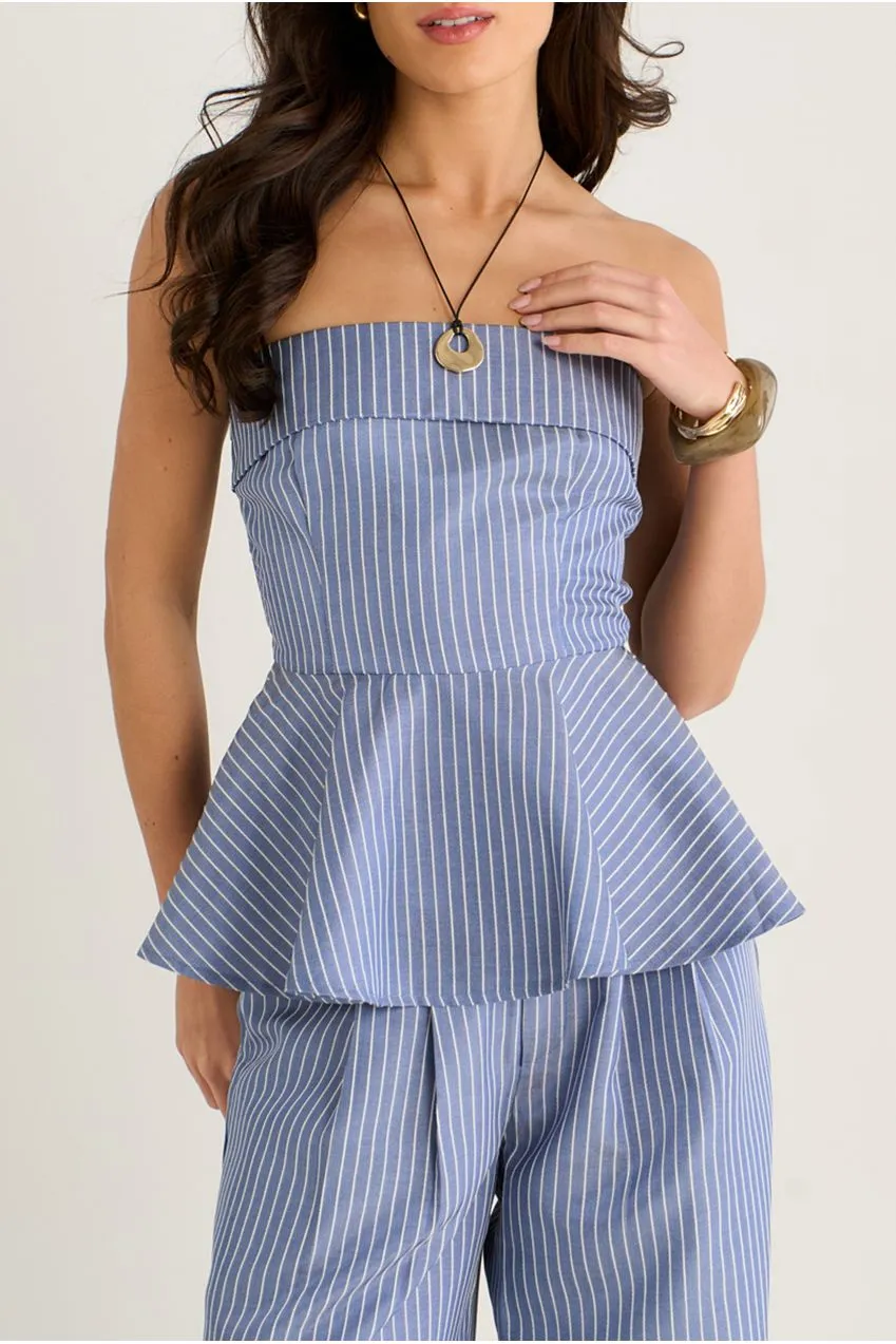 Gini London GL2082B Top Peplum Blu a Righe