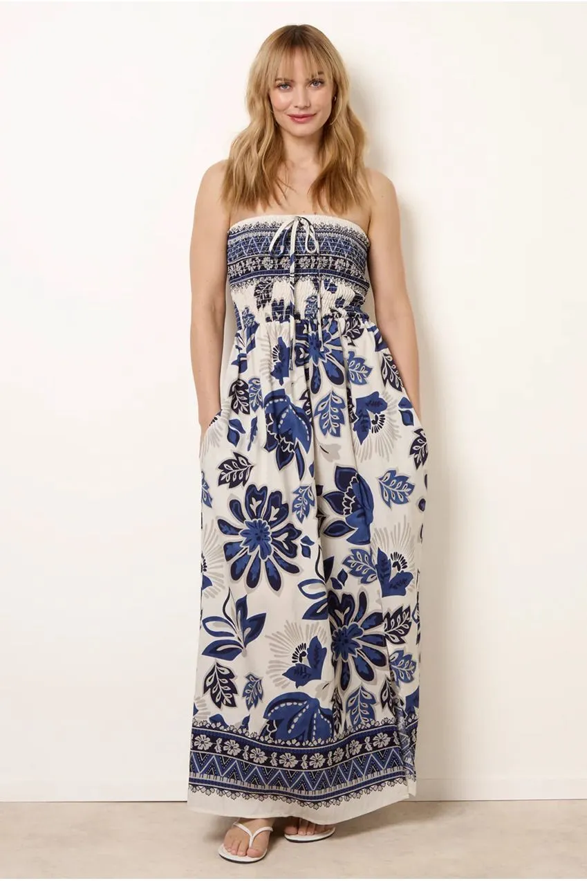 Blue Vanilla abito lungo fascia floreale blu navy