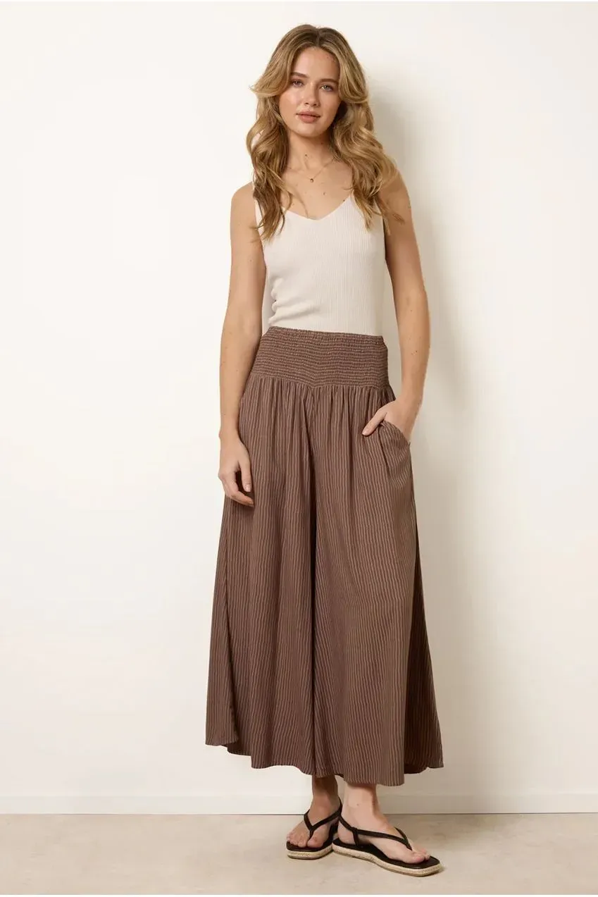 Blue Vanilla Wide Leg pantaloni mocha vita arricciata estivi