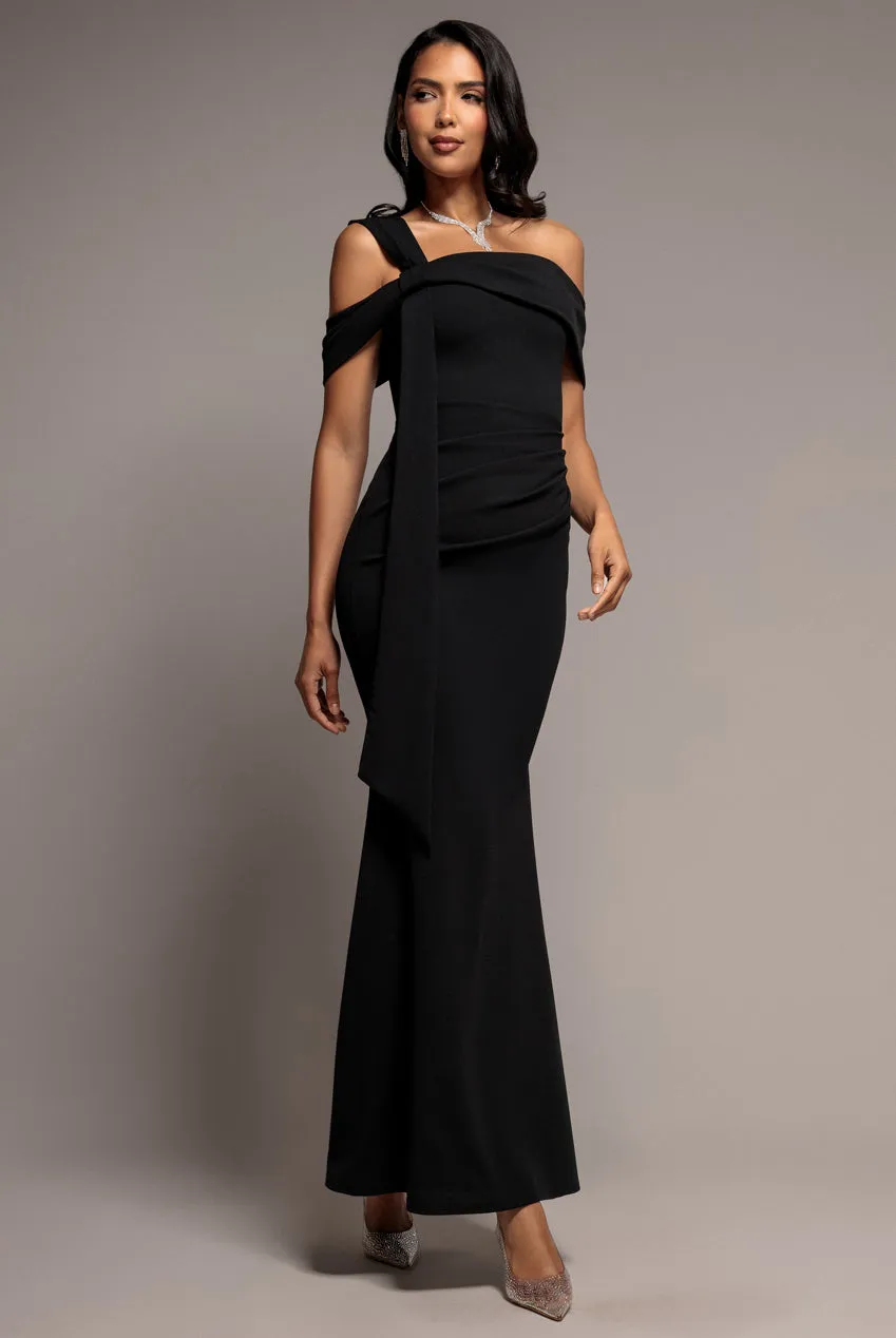 Goddiva One Shoulder Twisted abito sirena nero scuba