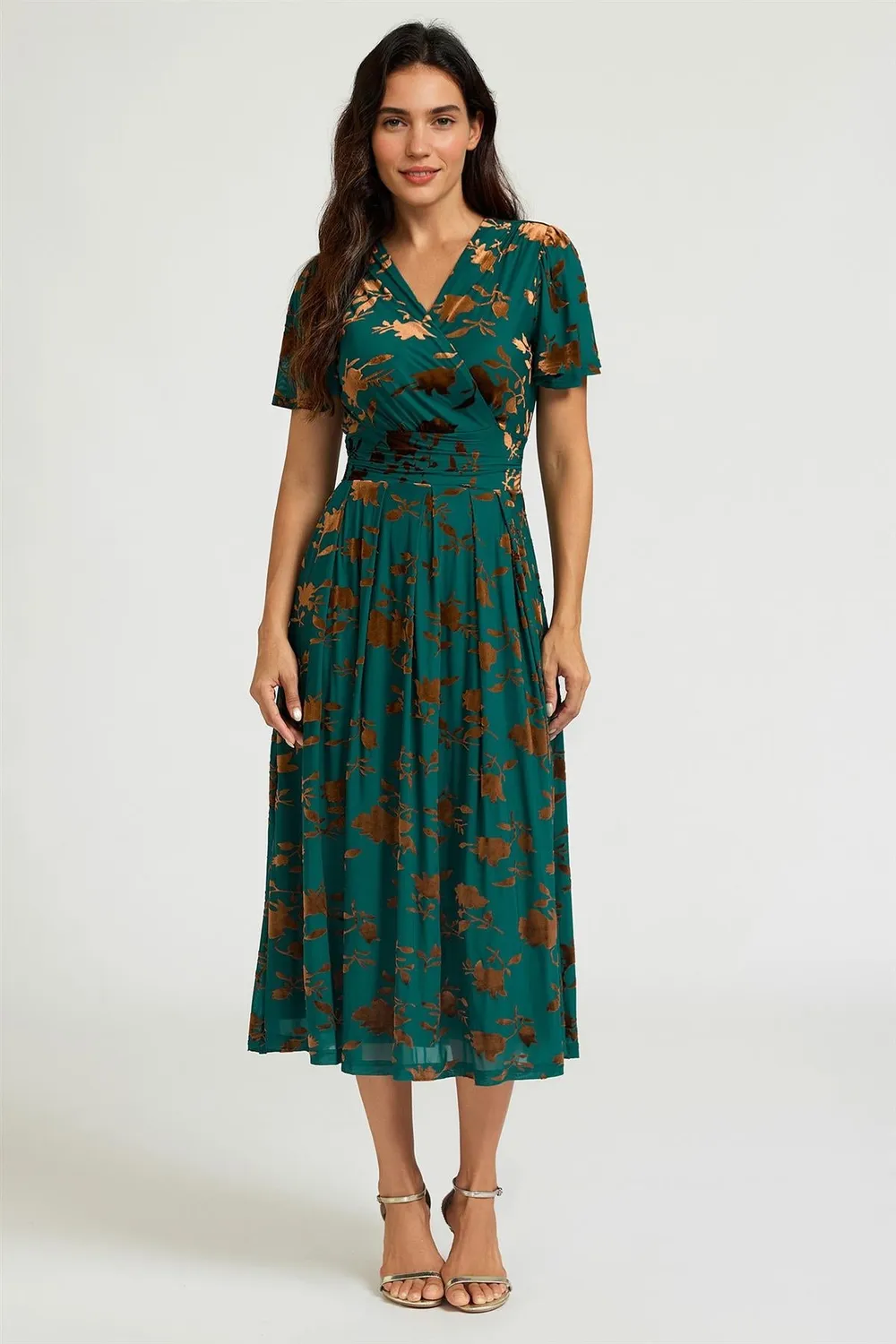 FS Collection Velvet Flock abito midi verde giada velluto