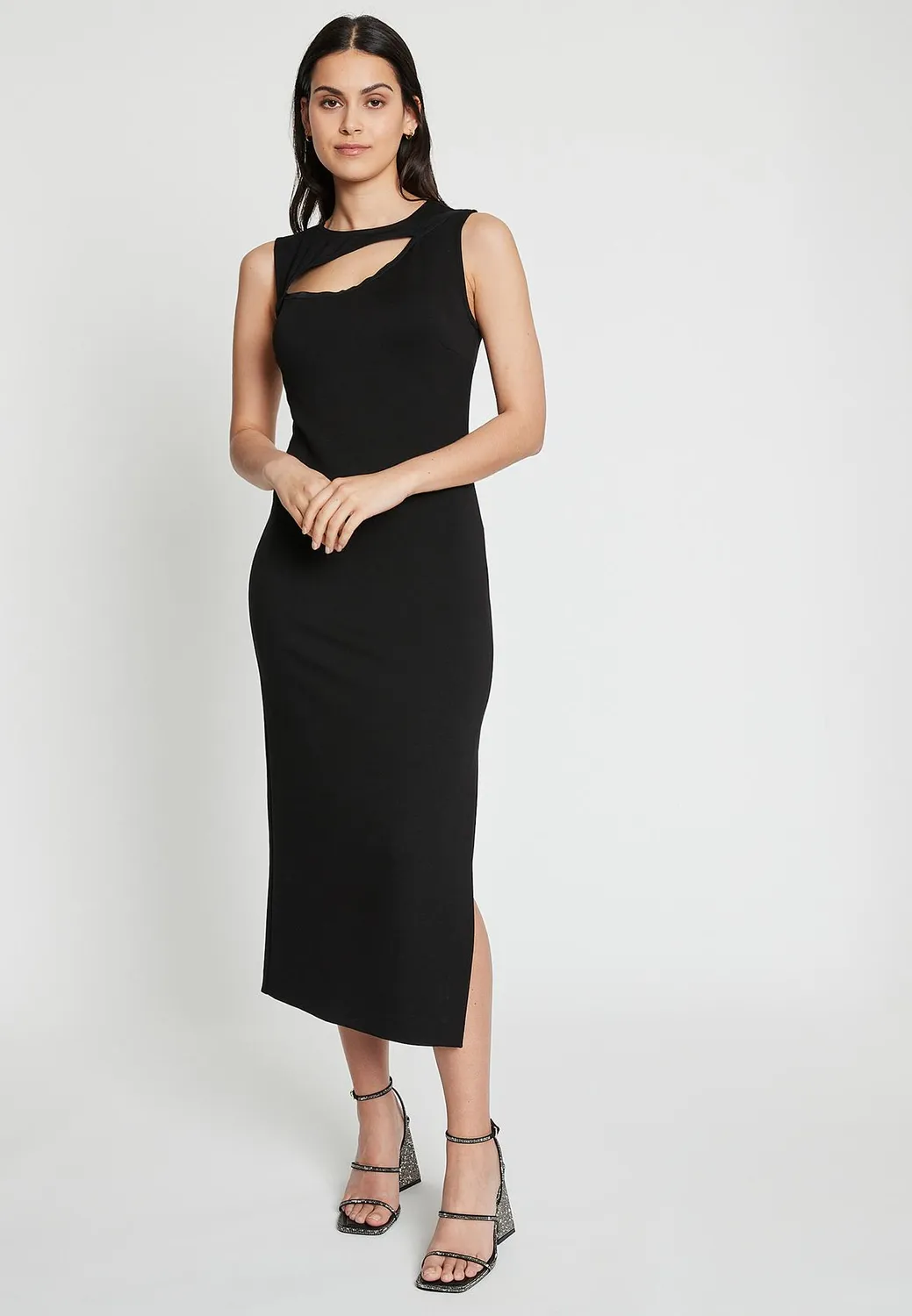 Ana Alcazar Ira abito midi nero cut-out