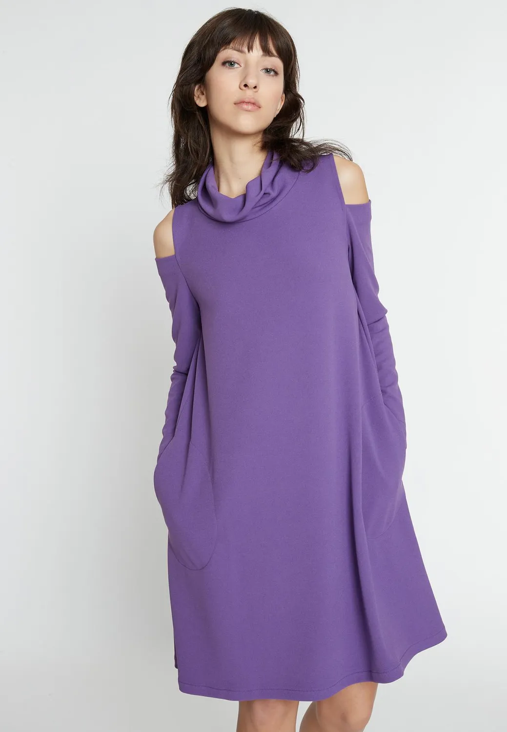 Ana Alcazar Okara abito corto viola con cut-out