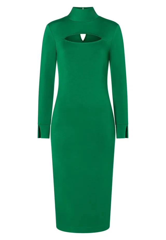 Ana Alcazar Melly abito midi verde collo alto cut-out