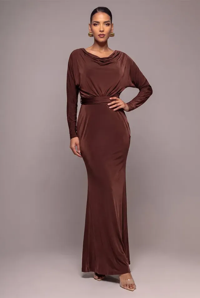 Goddiva Reversible Blouson abito maxi marrone scuro sirena