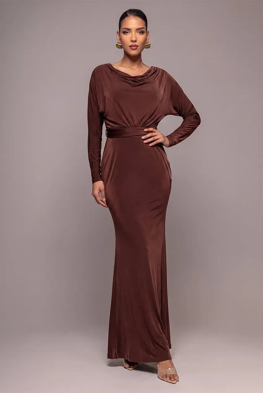 Goddiva Reversible Blouson abito maxi marrone scuro sirena