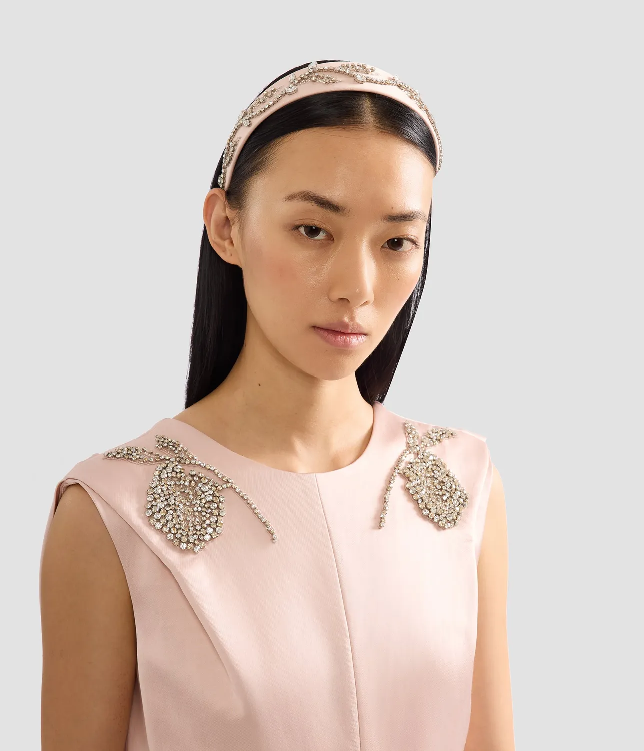 Erdem Wide Emb cerchietto raso rosa cristalli