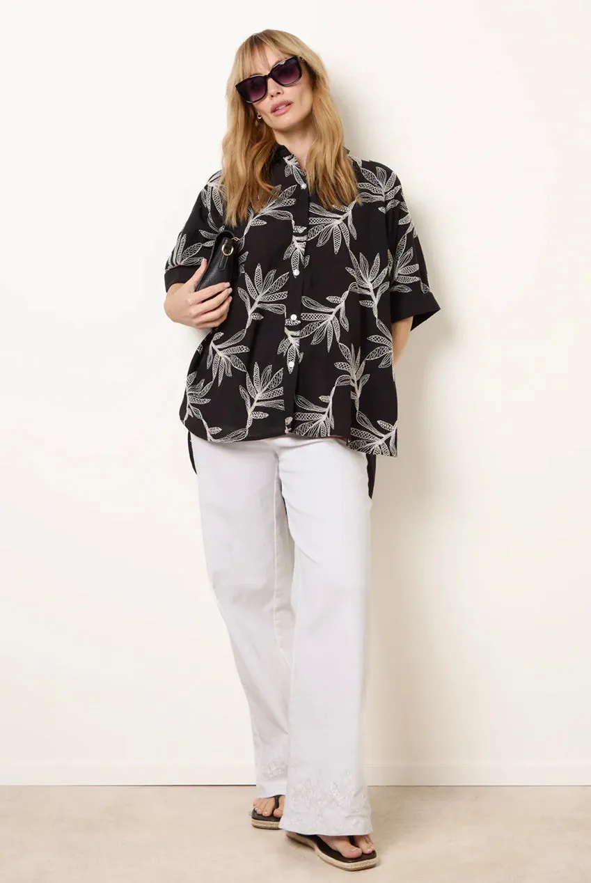 Goddiva Blue Vanilla Embroidered Front camicia nera oversize