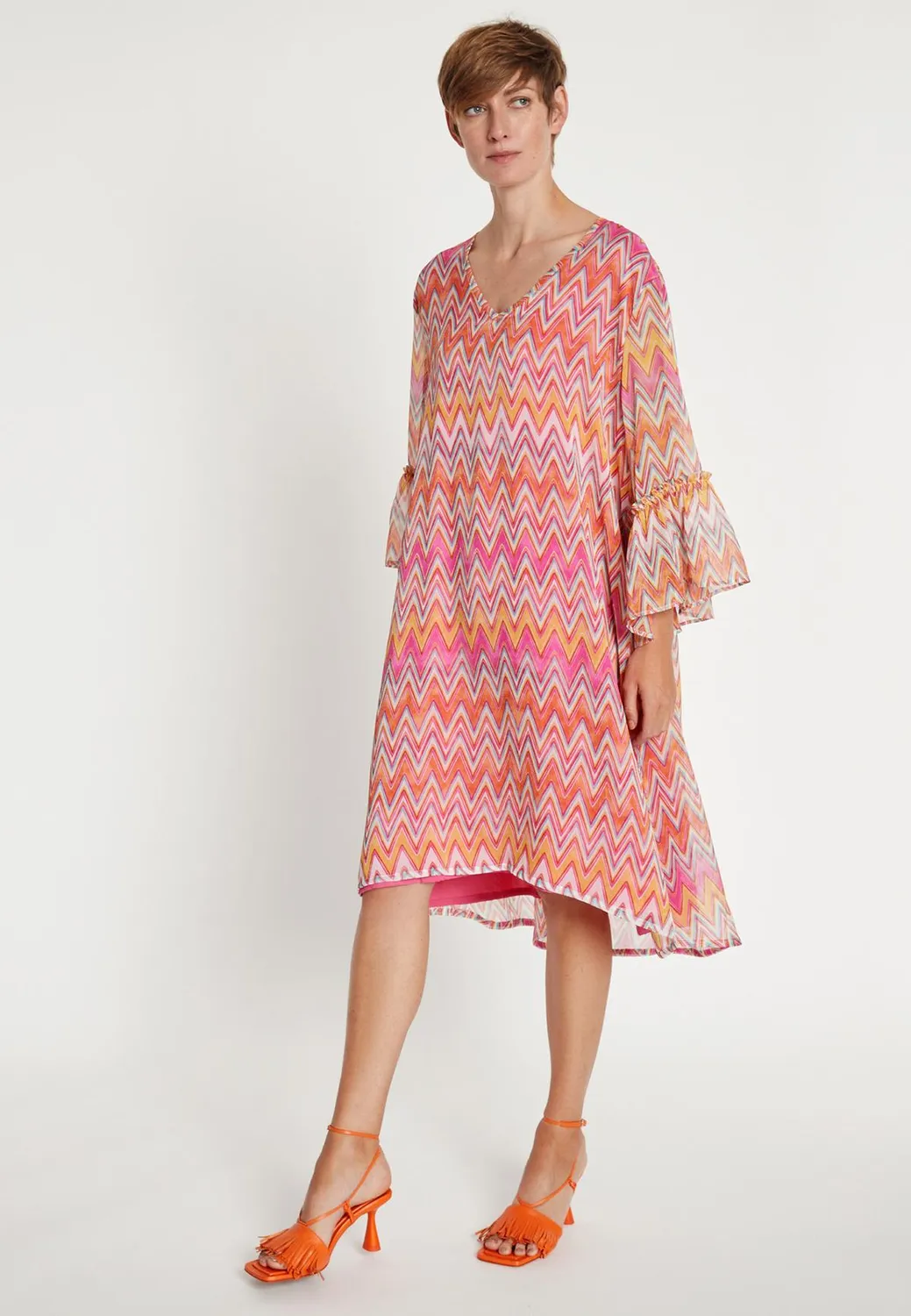 Ana Alcazar Libea abito chiffon fantasia scollo V
