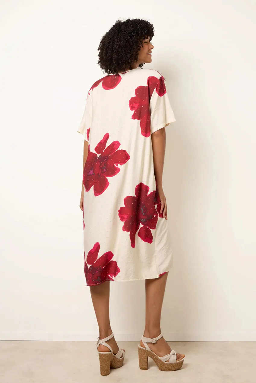 Blue Vanilla abito midi floreale rosso strass