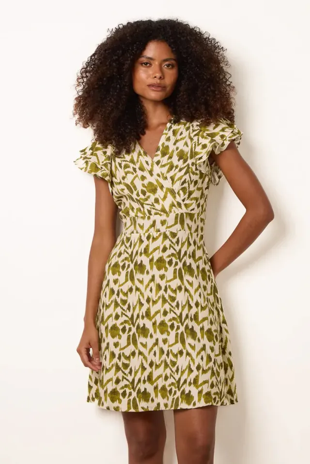 Blue Vanilla Angel Sleeve Abito Mini Verde Stampa
