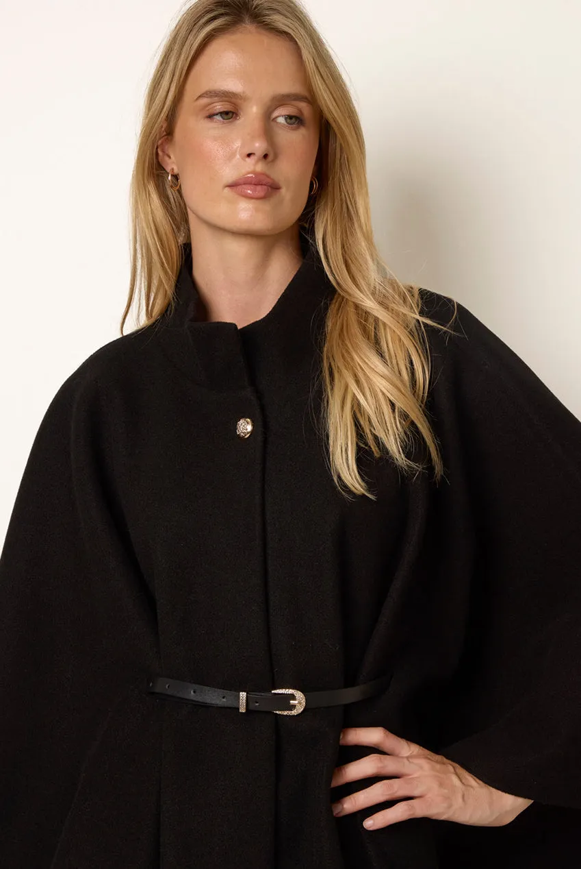 Goddiva Blue Vanilla Funnel Neck Tie Front Mantella nera unica