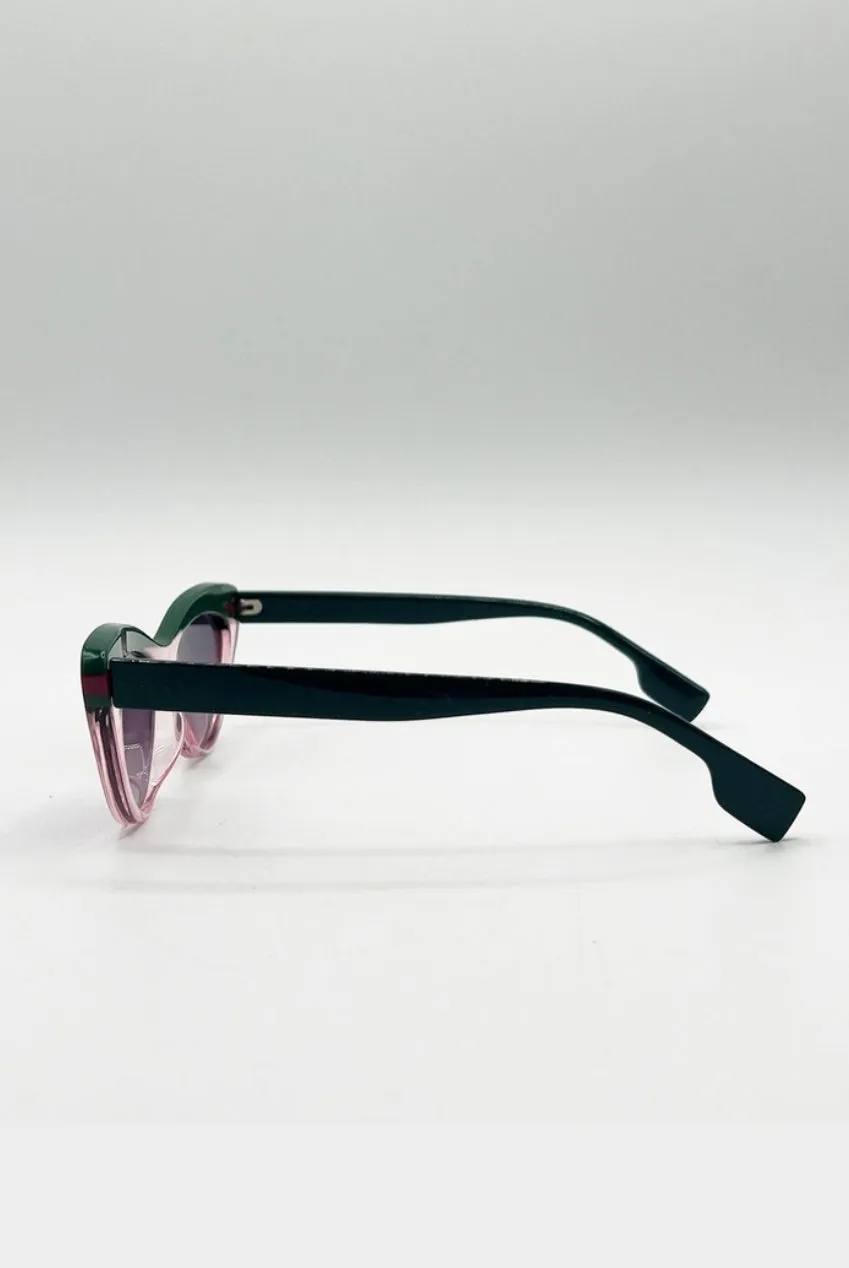 SVNX occhiali da sole cat-eye rosa verde lente nera