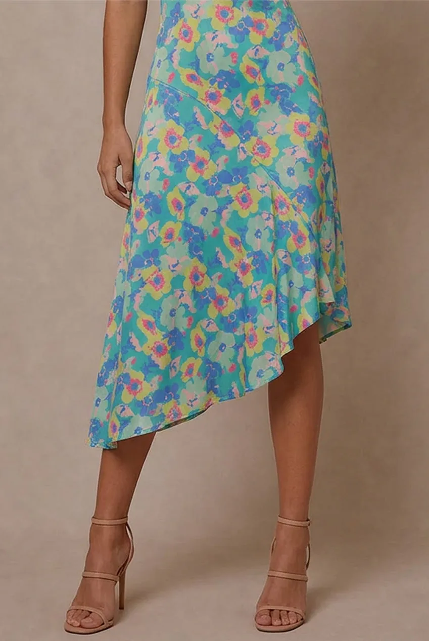 Chi Chi London One-Shoulder abito midi verde floreale