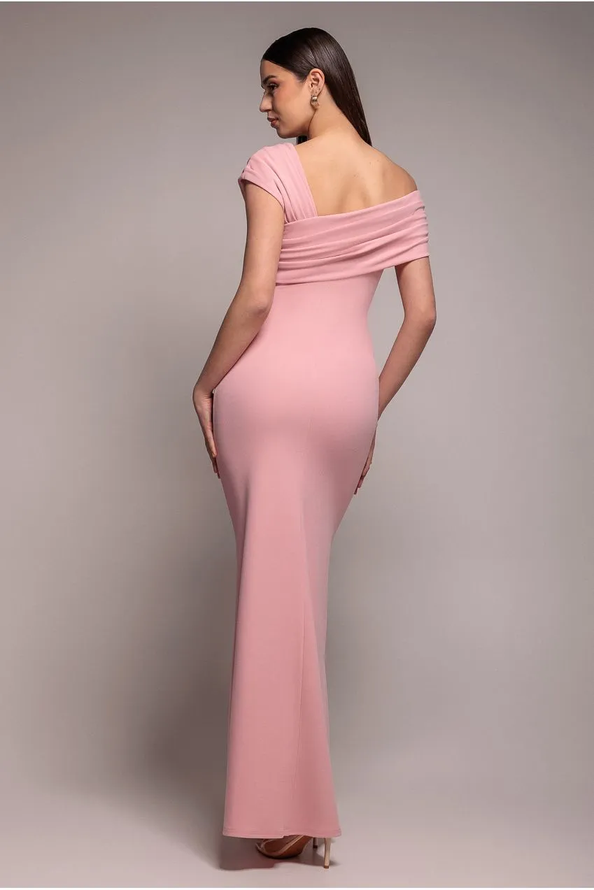 Goddiva One Shoulder abito maxi rosa cipria scuba monospalla
