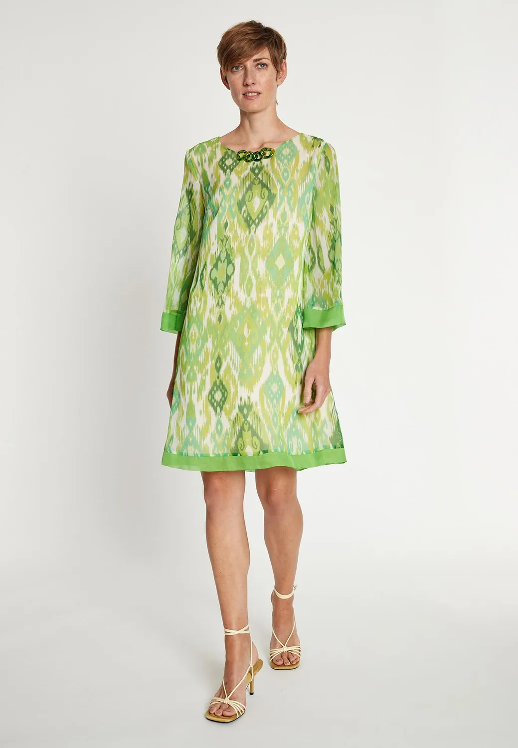 Ana Alcazar Lilo abito svasato chiffon verde fantasia