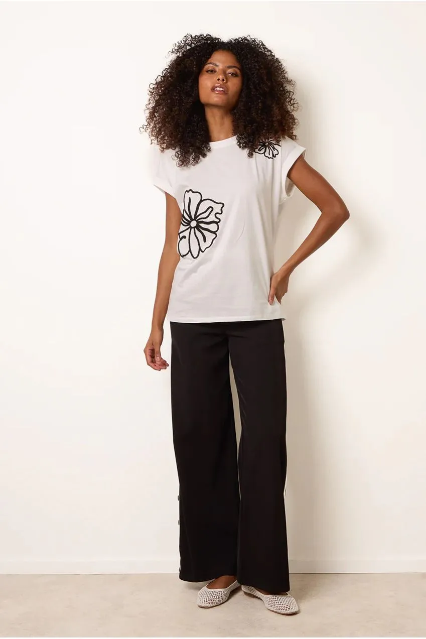 Blue Vanilla t-shirt ricamo floreale avorio S/M