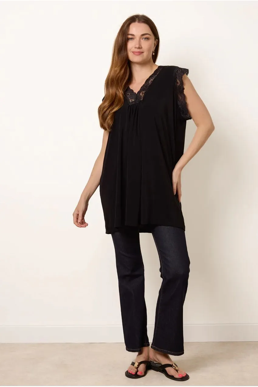 Blue Vanilla V Lace Trim top nero pizzo elasticizzato