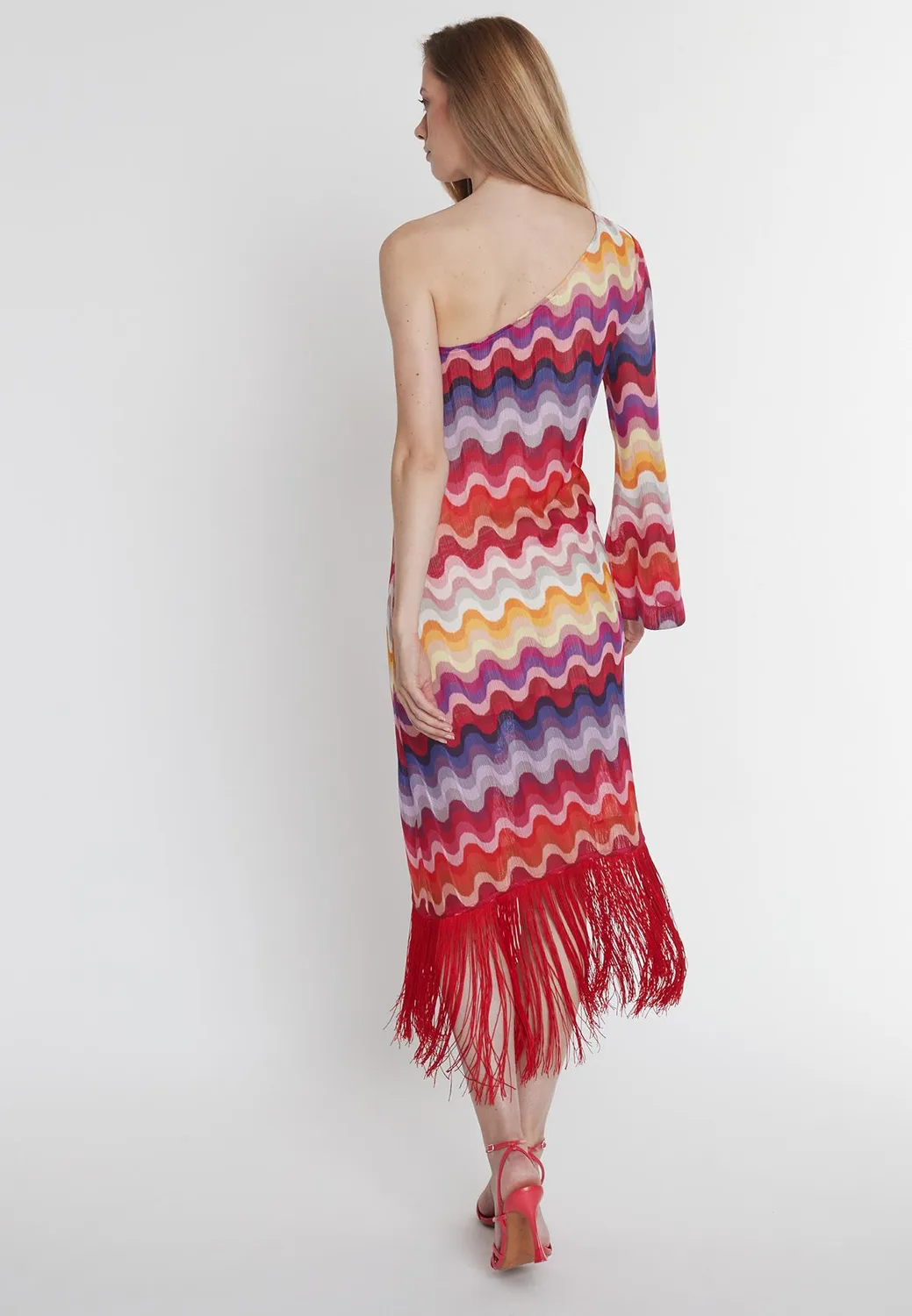 Ana Alcazar Piwane abito maglia monospalla rosso
