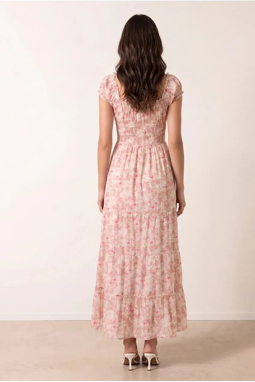 Blue Vanilla Double Front Tie abito maxi rosa fiori cotone