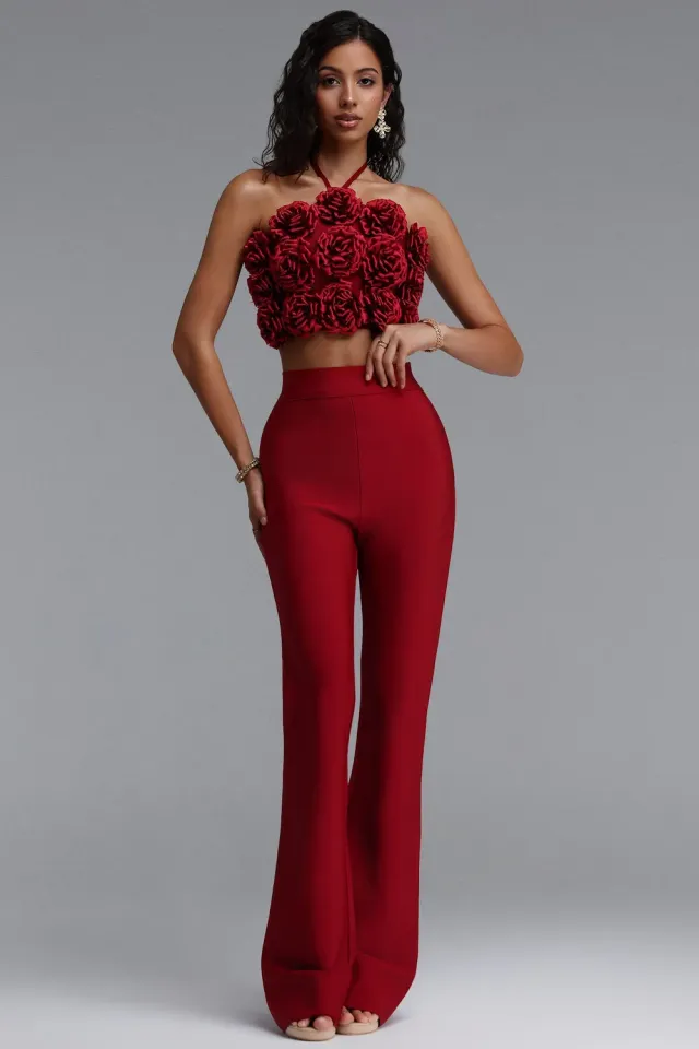 Bella Barnett Ferean set rosso S top e pantaloni floreale