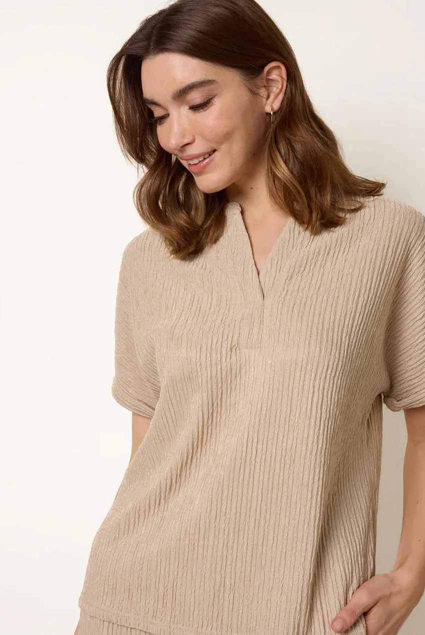 Blue Vanilla Grandad Collar top pietra oversize