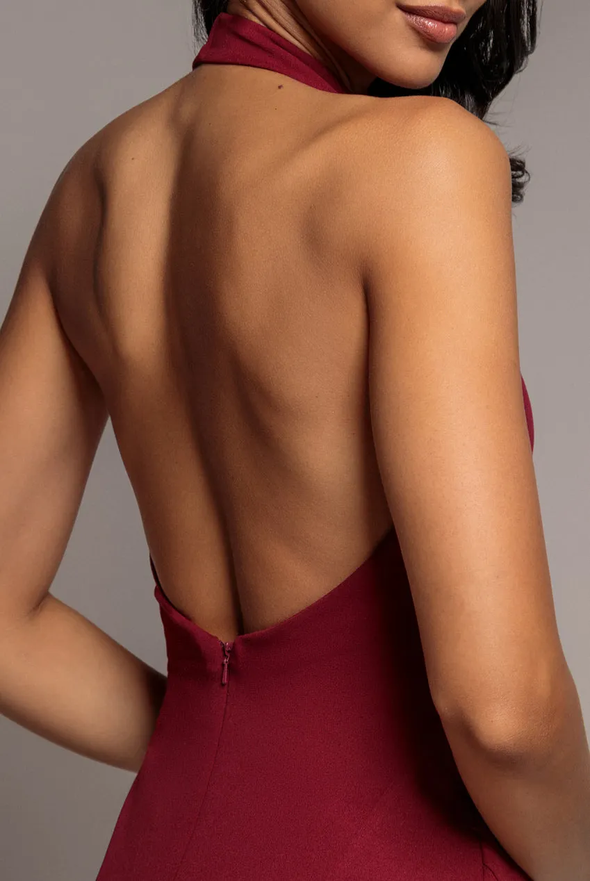 Goddiva Halterneck Cowl Neck abito maxi bordeaux schiena
