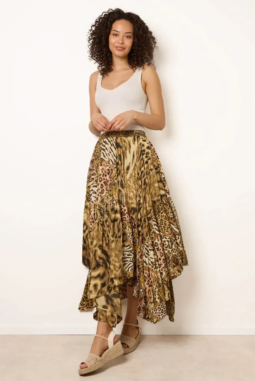 Blue Vanilla Animal Asymmetric gonna animalier midi