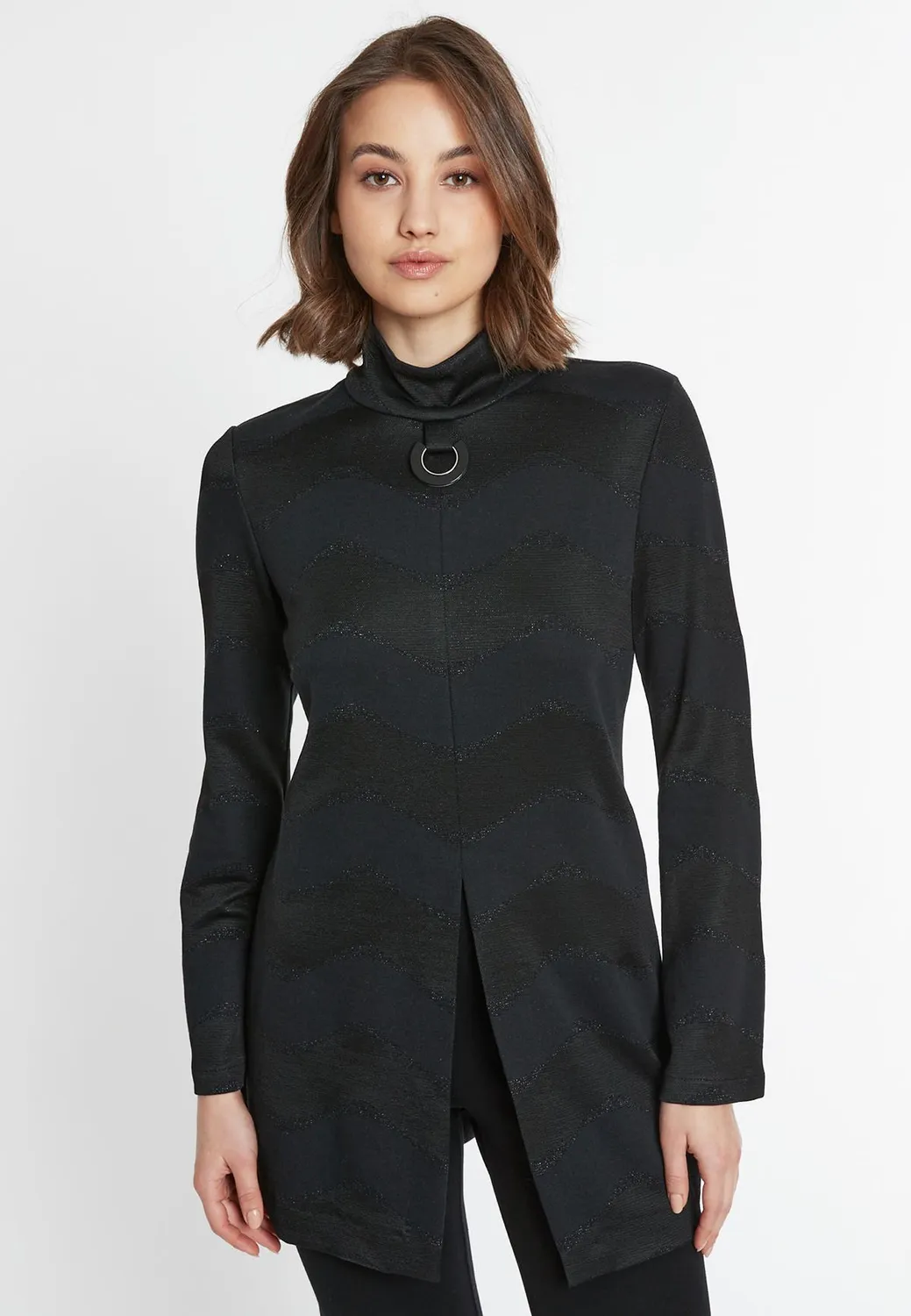Ana Alcazar Sapora top lungo nero lurex collo alto