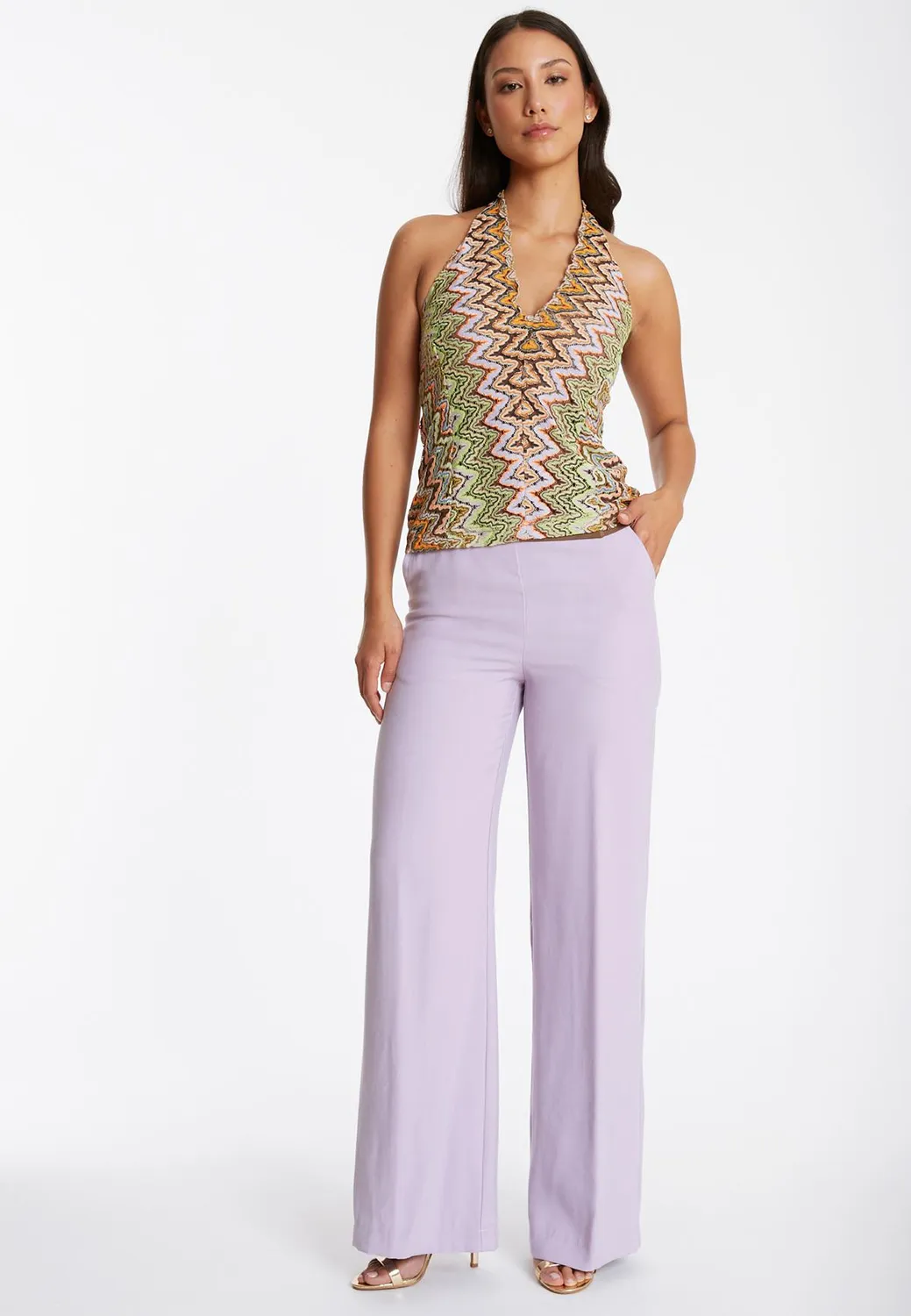 Ana Alcazar Paelie top halter maglia lime rosa collo alto