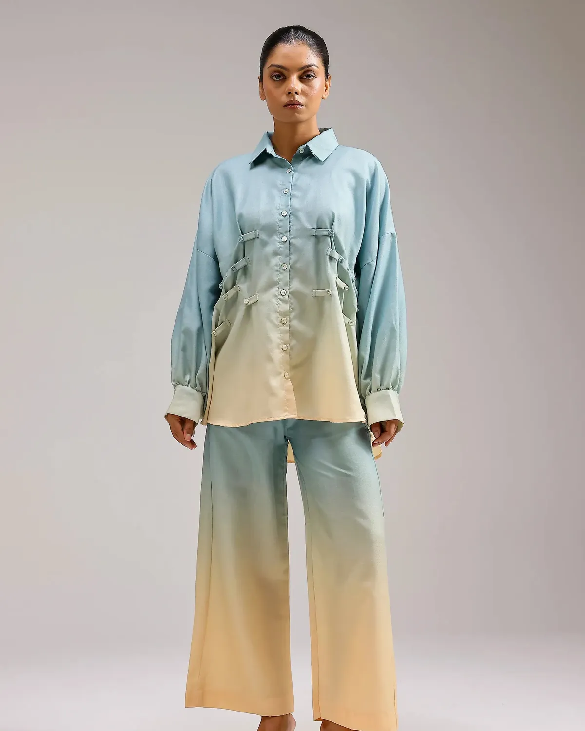 Our Dve Ocean Mist camicia lino avorio sfumata