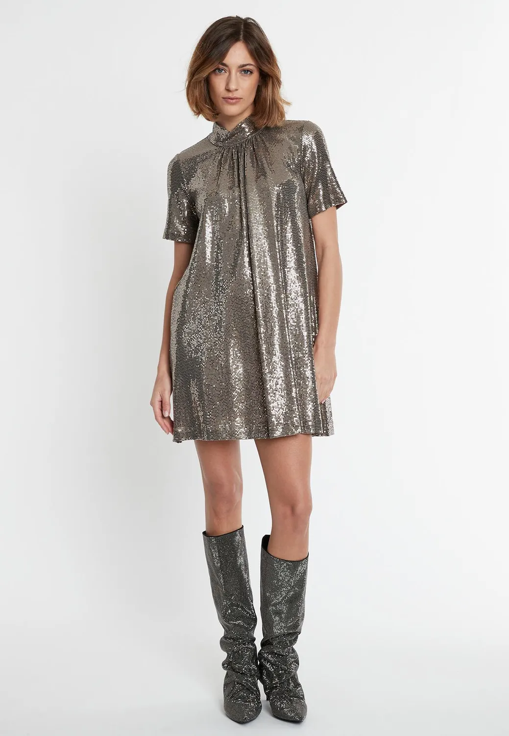 Ana Alcazar Sagena abito mini paillettes argento