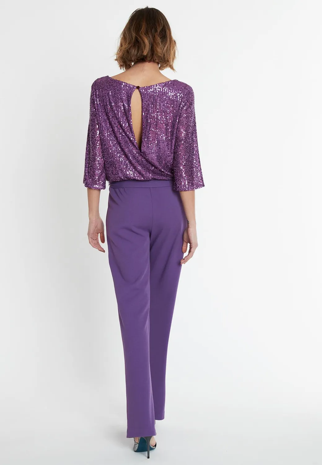 Ana Alcazar Salkia tuta viola paillettes