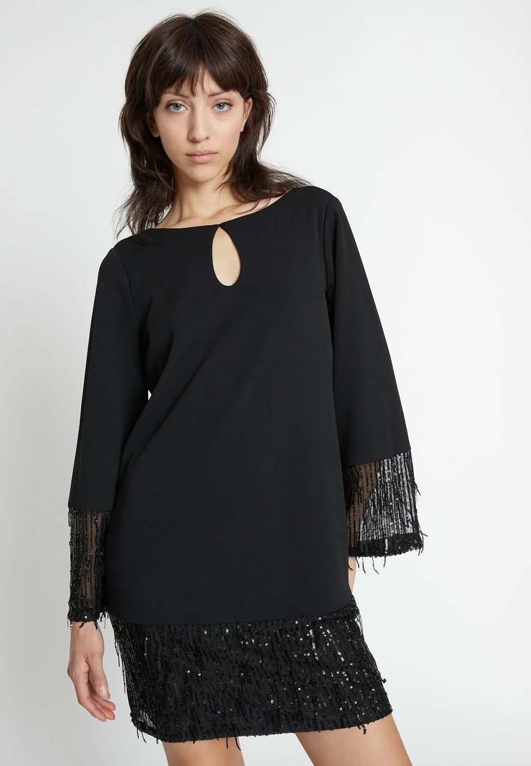 Ana Alcazar Ocane abito tunica nero paillettes corto