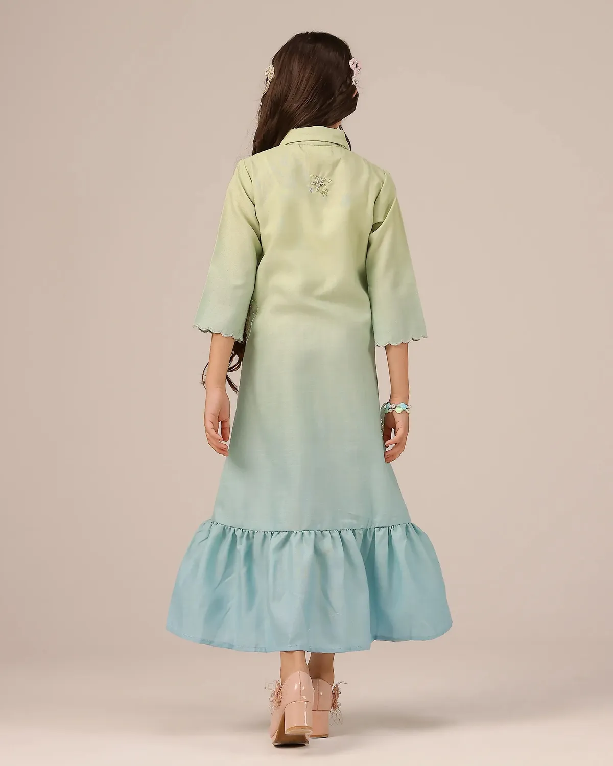 Our Dve Tropical Sorbet Seafoam abito bimba verde blu lino
