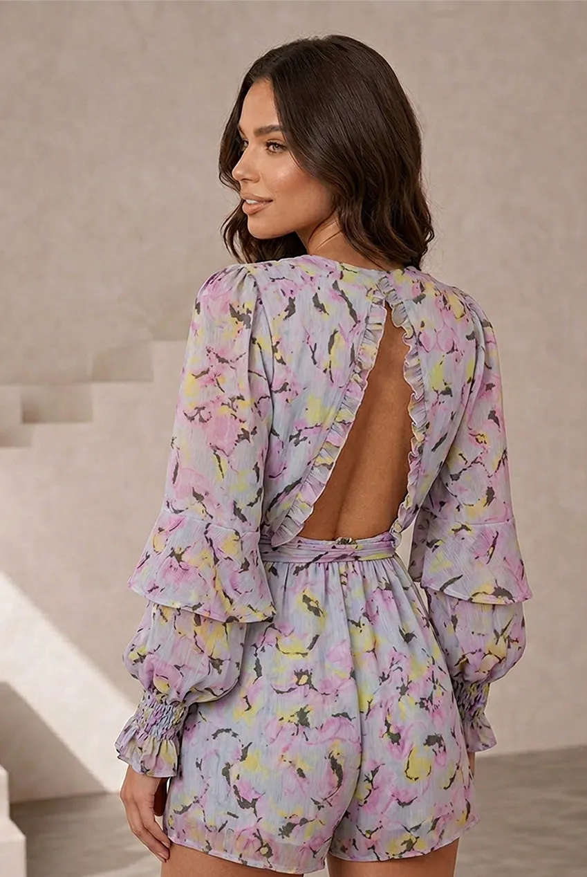 Chi Chi London Floral playsuit grigio manica lunga