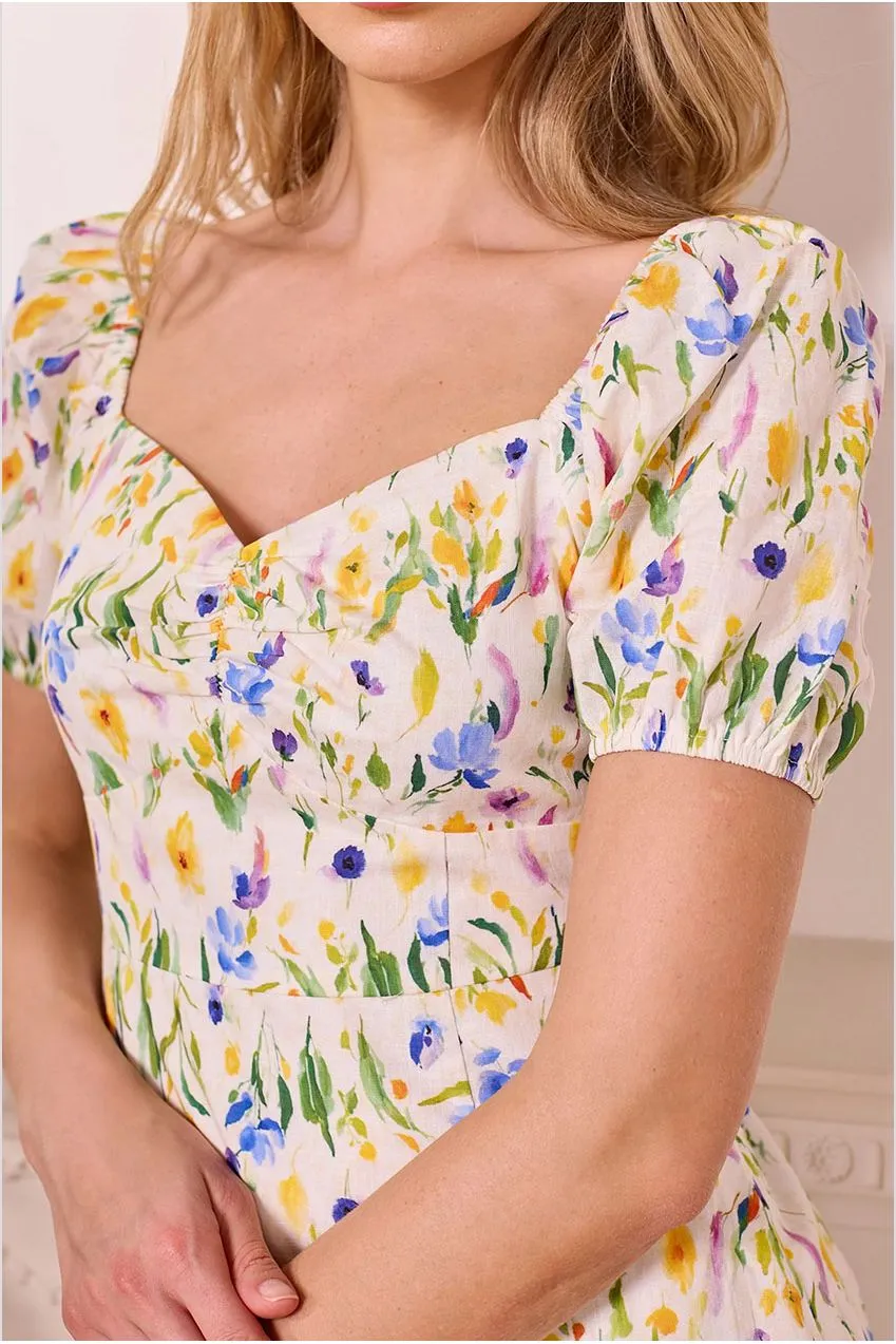 Angeleye Ditsy Floral Abito Midi Bianco Floreale Maniche Corte