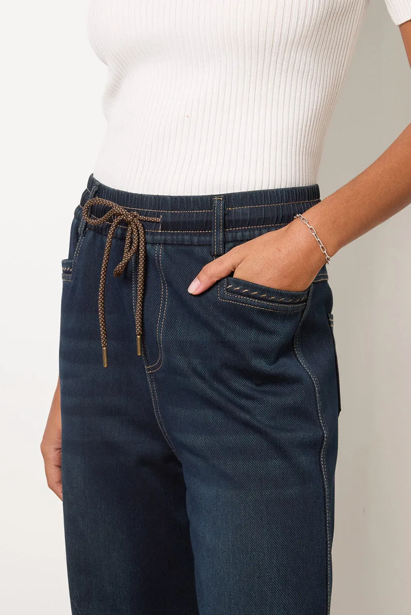 Blue Vanilla jeans palazzo indaco vita elastica L
