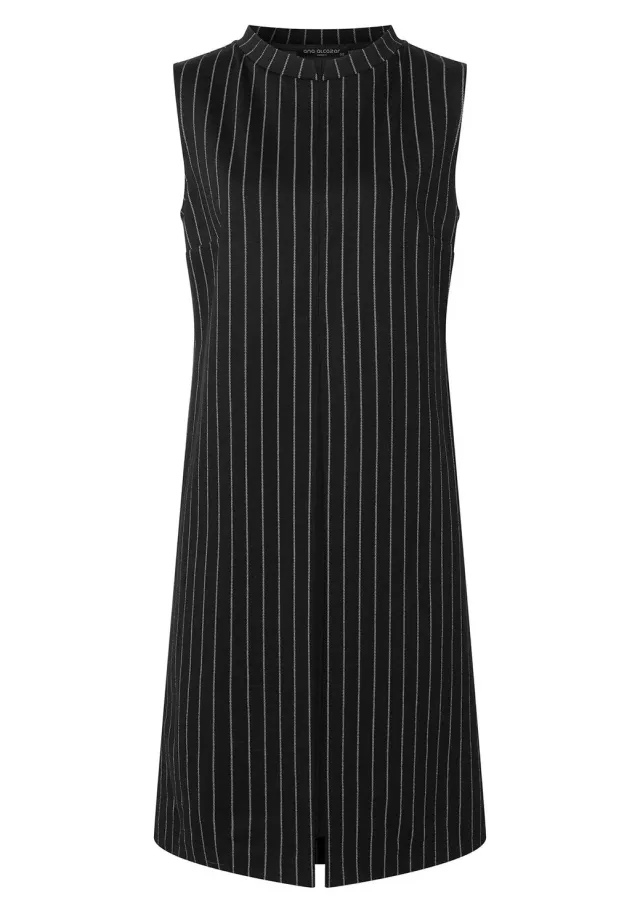 Ana Alcazar Mesta Top Nero Gessato Collo Alto Smanicato