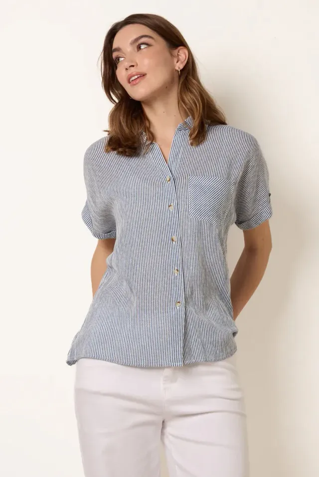 Blue Vanilla Stripe Button Front camicia righe blu navy