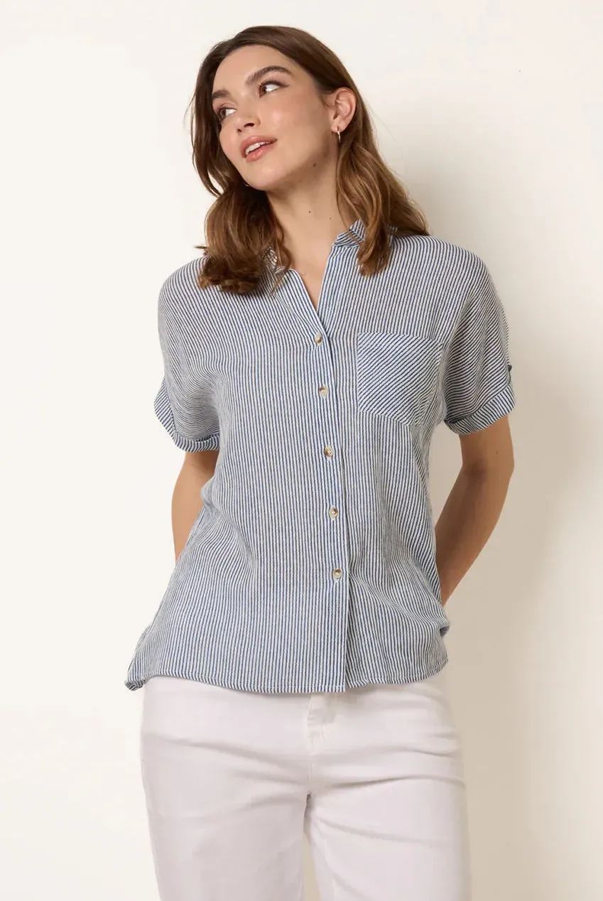 Blue Vanilla Stripe Button Front camicia righe blu navy