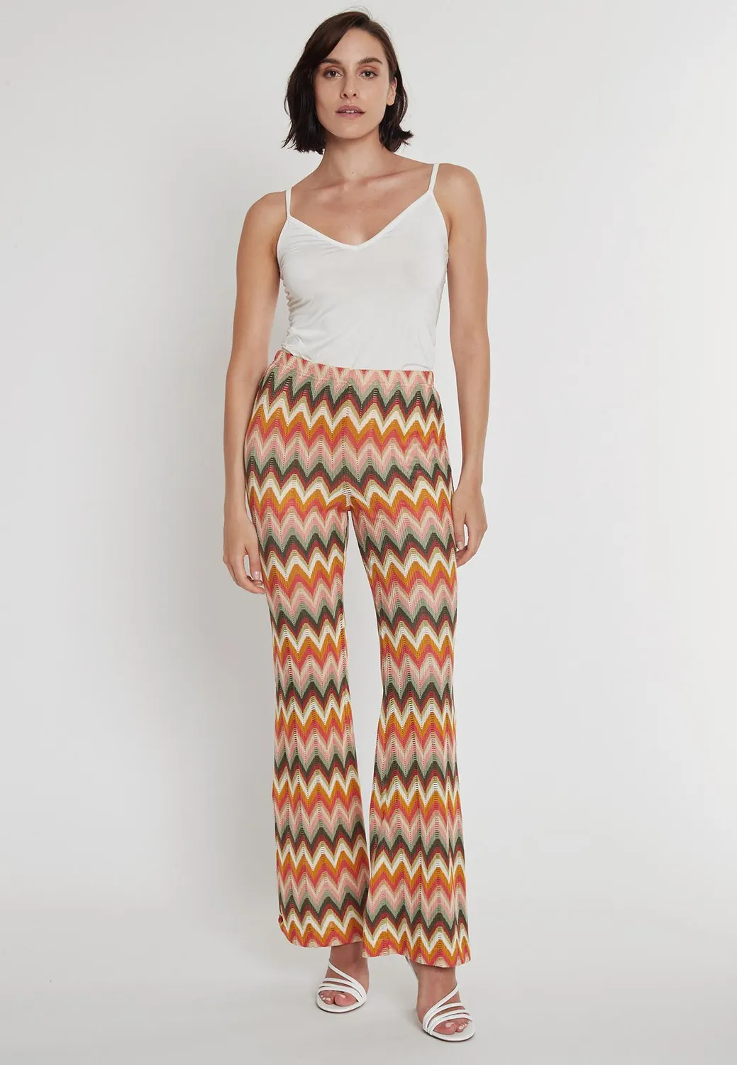 Ana Alcazar Poely pantaloni maglia marrone zigzag