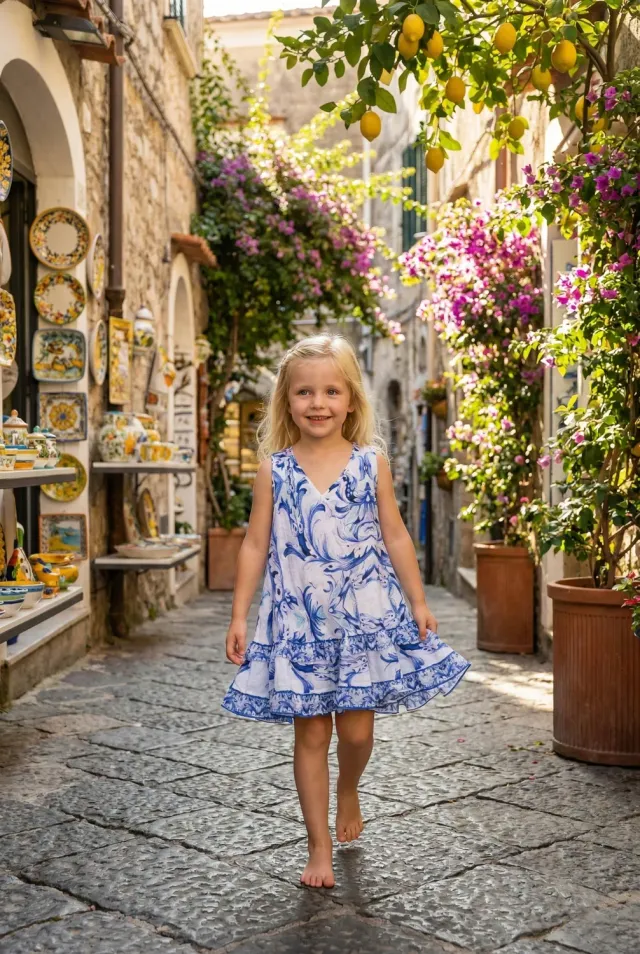 Antica Sartoria FV051 abito bimba cotone maioliche