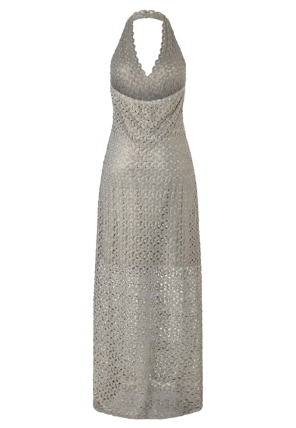 Ana Alcazar Zisora abito maxi halter argento