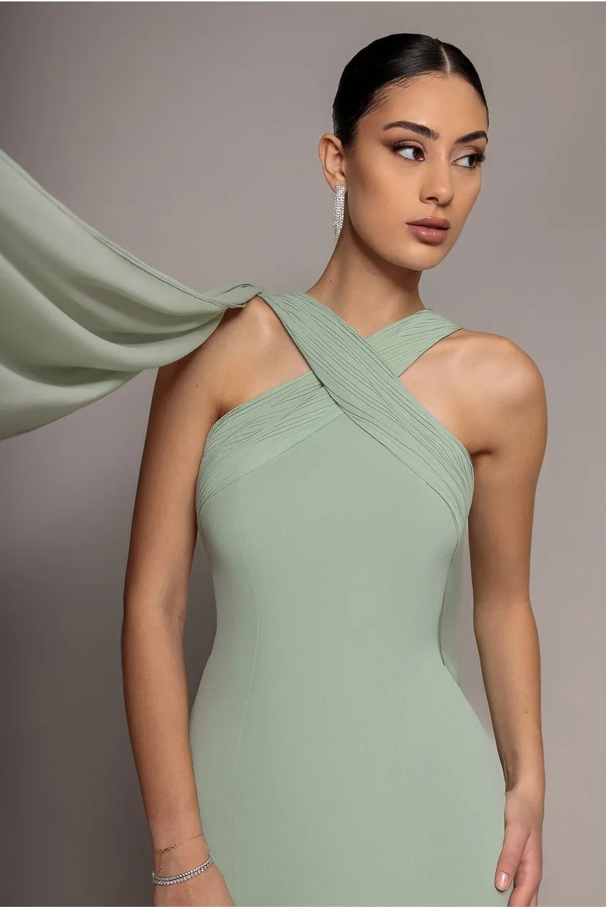 Goddiva Cross Front abito maxi chiffon verde salvia