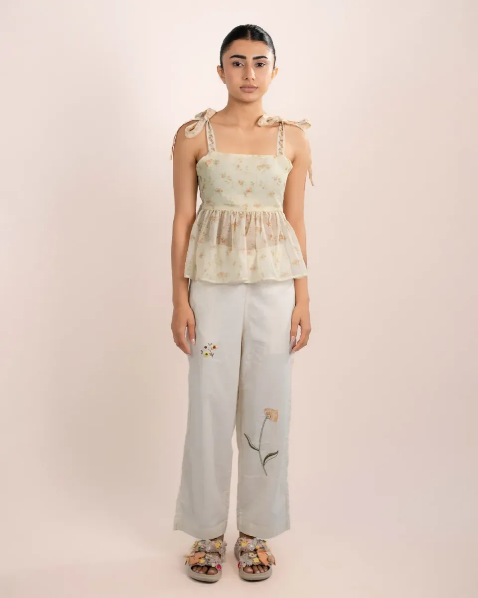 Our Dve Daisy Top top organza arancio stampa rose